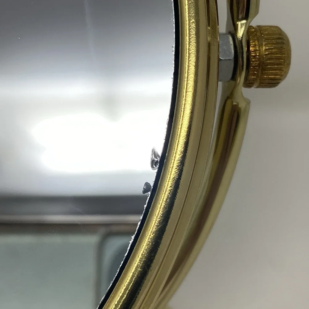 Open Eye-Shaped Gold Metal Double-Sided Vanity Makeup Magnifying Mirror 14x11x4
